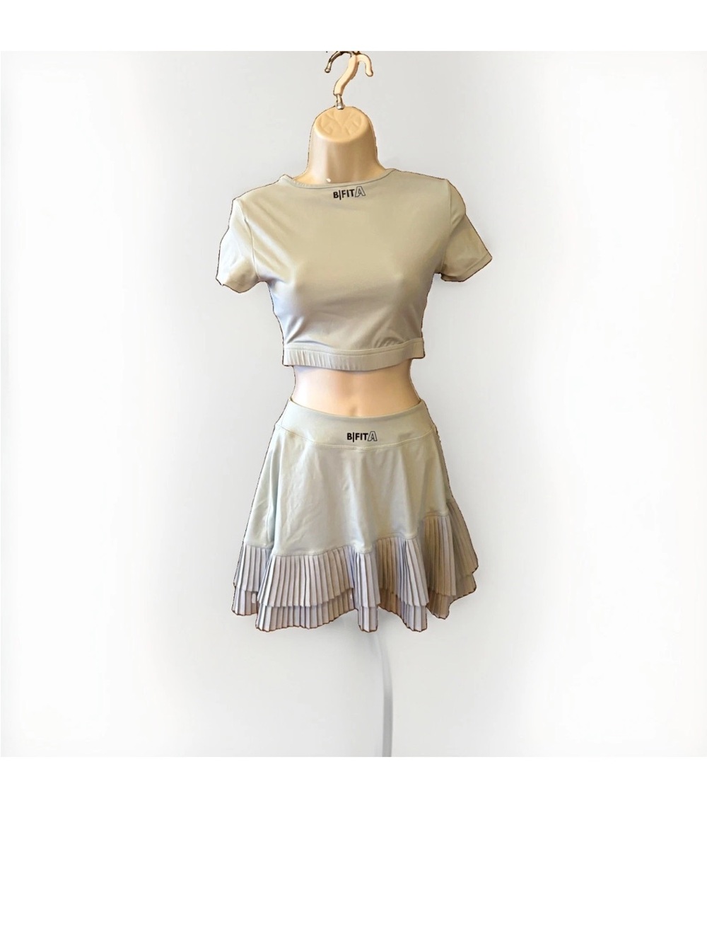 Light Green Cropped Tee & Pleated Skirt Set